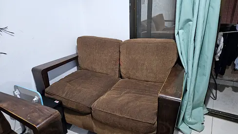 Seven-seater brown fabric Wooden sofa