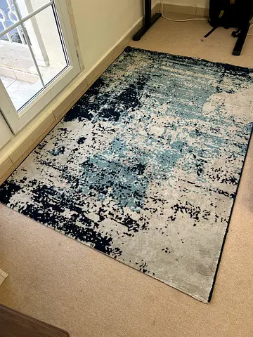 Blue and Grey Abstract Area Rug - Good Condition