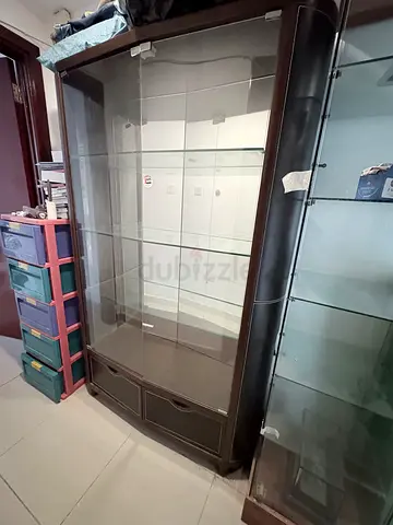 Large Dark Wood Display Cabinet with Glass Doors