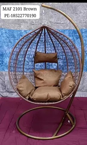 Hanging Egg Swing Chair with Stand - Brown Cushion Set