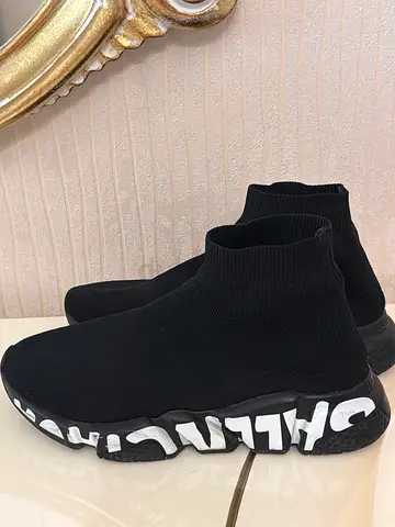 Balenciaga Black Sock Sneakers with Chunky Logo Sole - Size 39