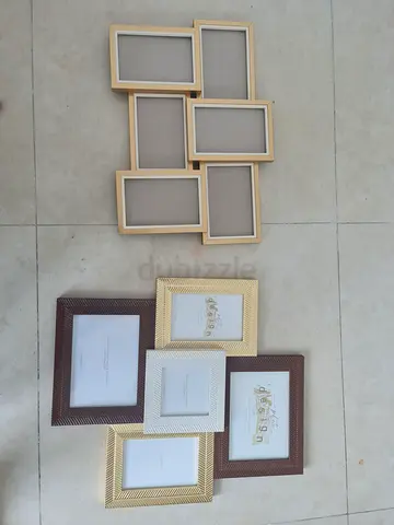 Set of 2 multi-photo wall frames (holds multiple 4x6 photos) - beige/gold/brown