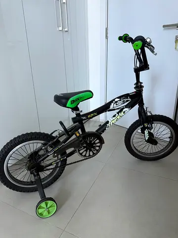 Black  Green Kids BMX Bike with Training Wheels — Good Condition