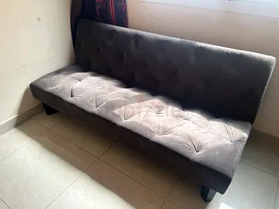 3-seater Grey Velvet Sofa Bed / Futon - Good Condition