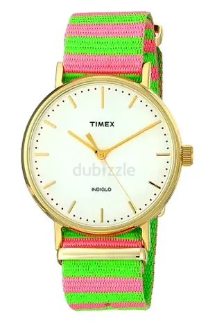 Timex Weekender 38mm Gold Case with Pink  Green NATO Strap