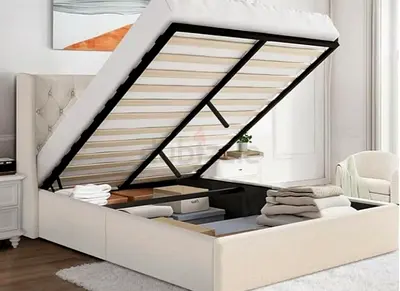 Beige colour 160*200 queen size Bed with Hydraulic storage