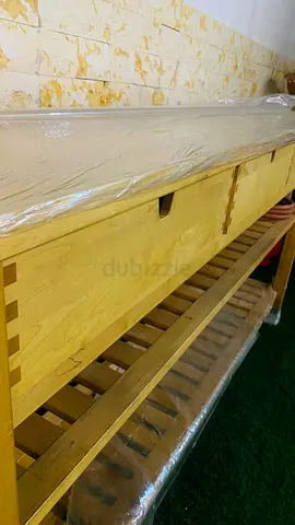 Solid Wood Long Storage Bench/table with Slatted Shelf