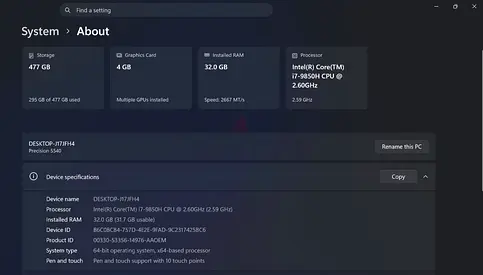 Dell Precision 5540 - 32GB 512 GB SSD 4G Graphics Intel i7