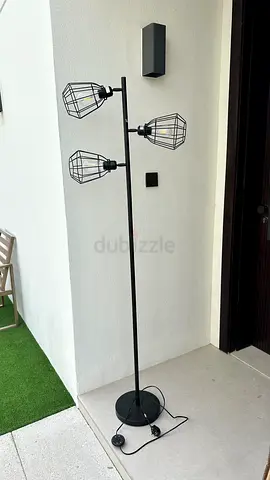 Black Industrial 3-Arm Floor Lamp with Cage Shades