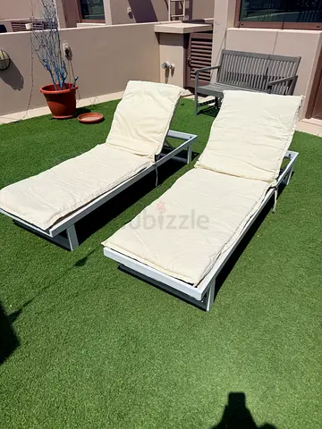 Pair of outdoor sun loungers with cushions | Excellent Condition | Top Quality