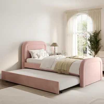 Pink soft velvet single size trundle bed