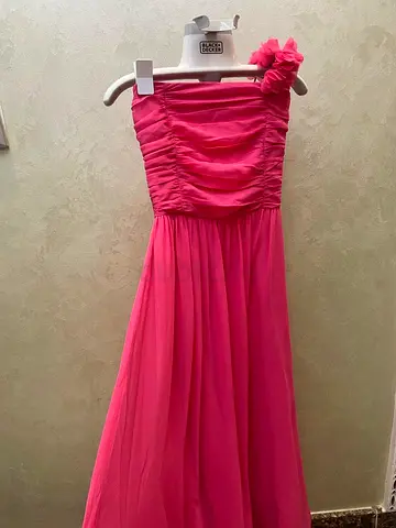 Pink One-Shoulder Ruched Long Dress - Good Condition