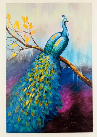 Hand-painted Peacock Canvas Artwork