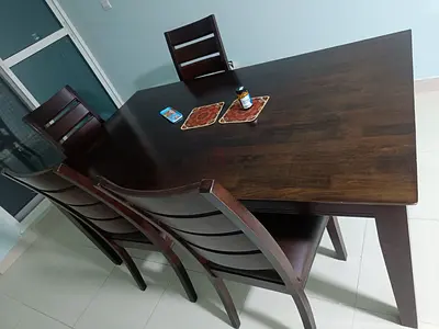 Solid Wood 6-Seater Dining Table with Chairs - Dark Finish