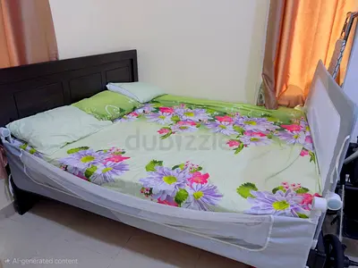 King wooden bed frame with mattress — good condition