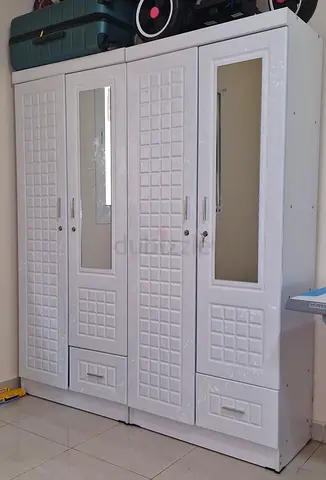 White 2-Door Wardrobe with Mirrors - Good Condition 2Nos