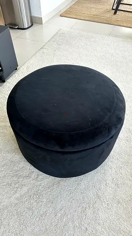 Round Black Velvet Ottoman Pouf - Compact Footstool/Storage