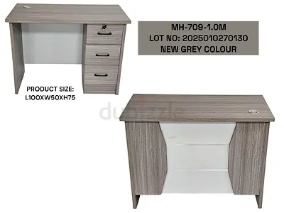 Grey Wooden Office Desk with 3 Drawers - 1.0m