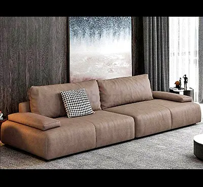 Large Modern Low-Profile 3-Seater Sofa in Beige/Brown