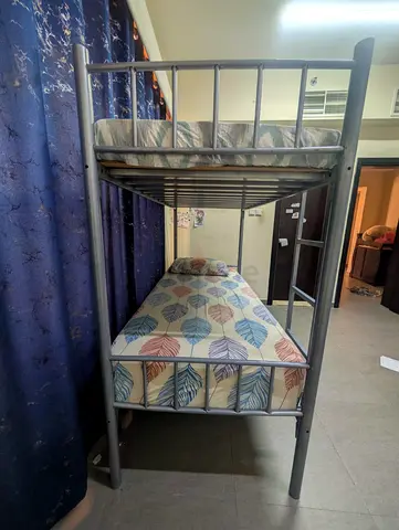 Metal Bunk Bed — Single over Single, Excellent Condition - (without mattresses or pillow)