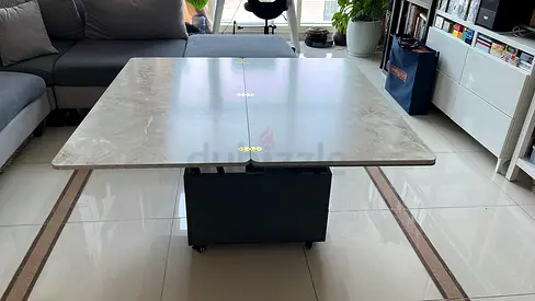 3 in 1 folding marble-top dining/coffee table with storage base and 4 stools