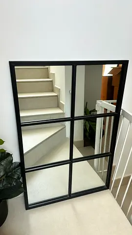 William wood Large Black Grid Window-Style Wall Mirror (Lean or Hang)