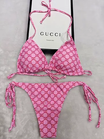 Pink Designer-Style GG Print Triangle Bikini (Used)