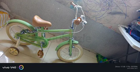 Kids green bicycle with training wheels – good condition