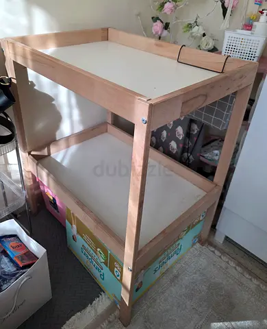 Wooden Baby Changing Table with Shelves - Natural Finish