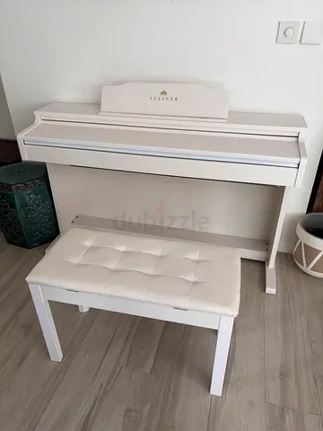 Steiner DP250 White upright digital piano with matching bench - excellent condition