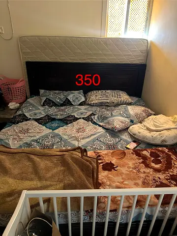 King Size Bed Frame with Headboard and Mattress — Good Condition (AED 350)