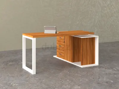 Executive Desk with Side Return – White/Walnut Finish | Dubai Stock