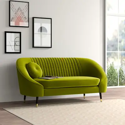 Green Velvet 2-Seater Sofa — Modern Curved Design