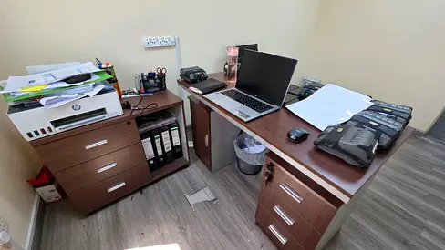 Used L-shaped Office Desk Set with Storage Drawers - Brown