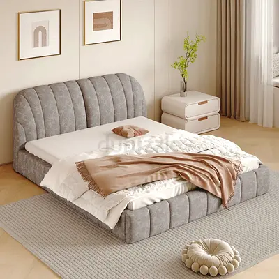 Upholstered Gray Modern Platform Bed with Headboard