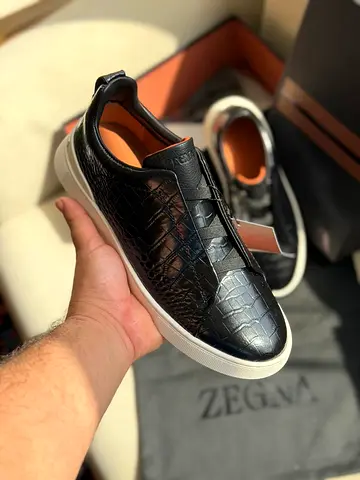 Zegna Black Croc-Embossed Leather Sneakers - Size Available 40 to 46