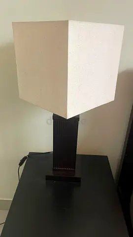 Two Wooden Table Lamp with Square Fabric Shade