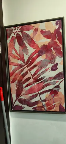 Framed Botanical Watercolor Wall Art - Red  Pink Leaves