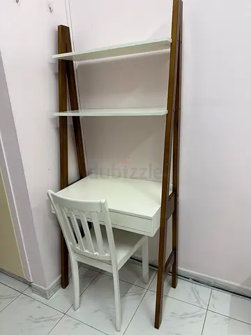 Leaning Ladder Shelf with Small White Side Table - Ready to Use
