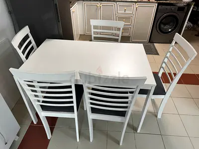 White 6-Seater Dining Table with 5 Ladderback Chairs - Good Condition