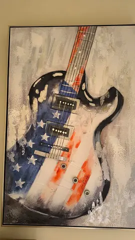 Framed Guitar Painting with American Flag Motif