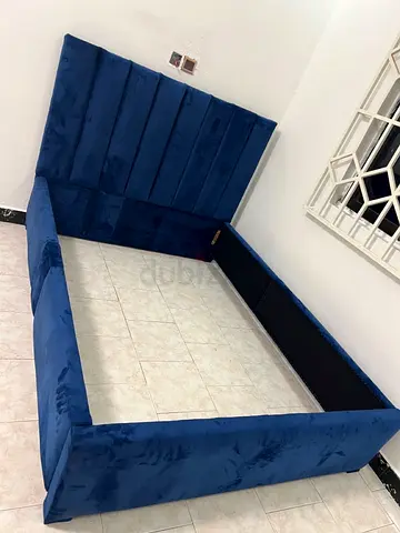 Blue Velvet King-Size Bed Frame with Tall Headboard