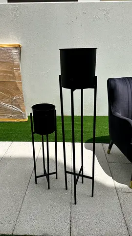 Set of 2 Black Metal Plant Stands — Tall  Short