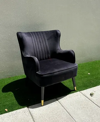 Black Velvet Accent Armchair with Gold-Tip Legs