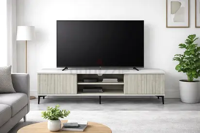 Obsidian Edge White TV Stand – White Wash Cabinet with Modern Design, Storage  Wire Management