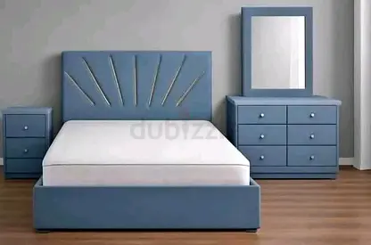 Blue Upholstered Bed with spring mattres Matching Nightstands and Dresser