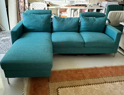 Teal L-shaped 3-seater sofa with chaise - good condition