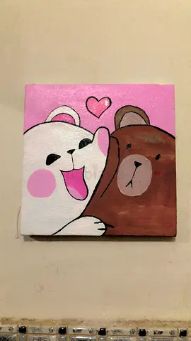 Cute Hand-Painted Canvas: Two Hugging Bears