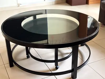 Round Glass Top Coffee Table with a Mini Glass top Table with Black Metal Frame