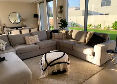 Large U shaped Light Grey Fabric Sectional Sofa - Good Condition